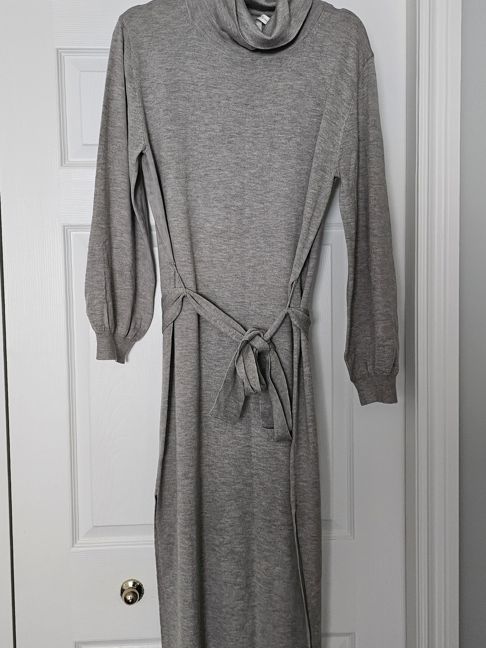 Babaton Gray Turtleneck Tie-Waist Maxi Dress